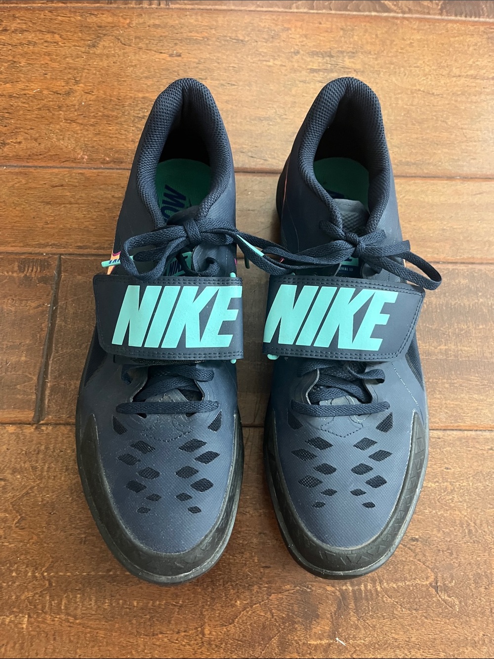 Nike Black and Teal Strap Track & Field Shoes
